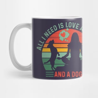 Classy and Trendy ALL I NEED IS LOVE and YOGA and A DOG Funny Retro Sunset Vintage Distressed Dog and Yoga Lover Souvenir Mug